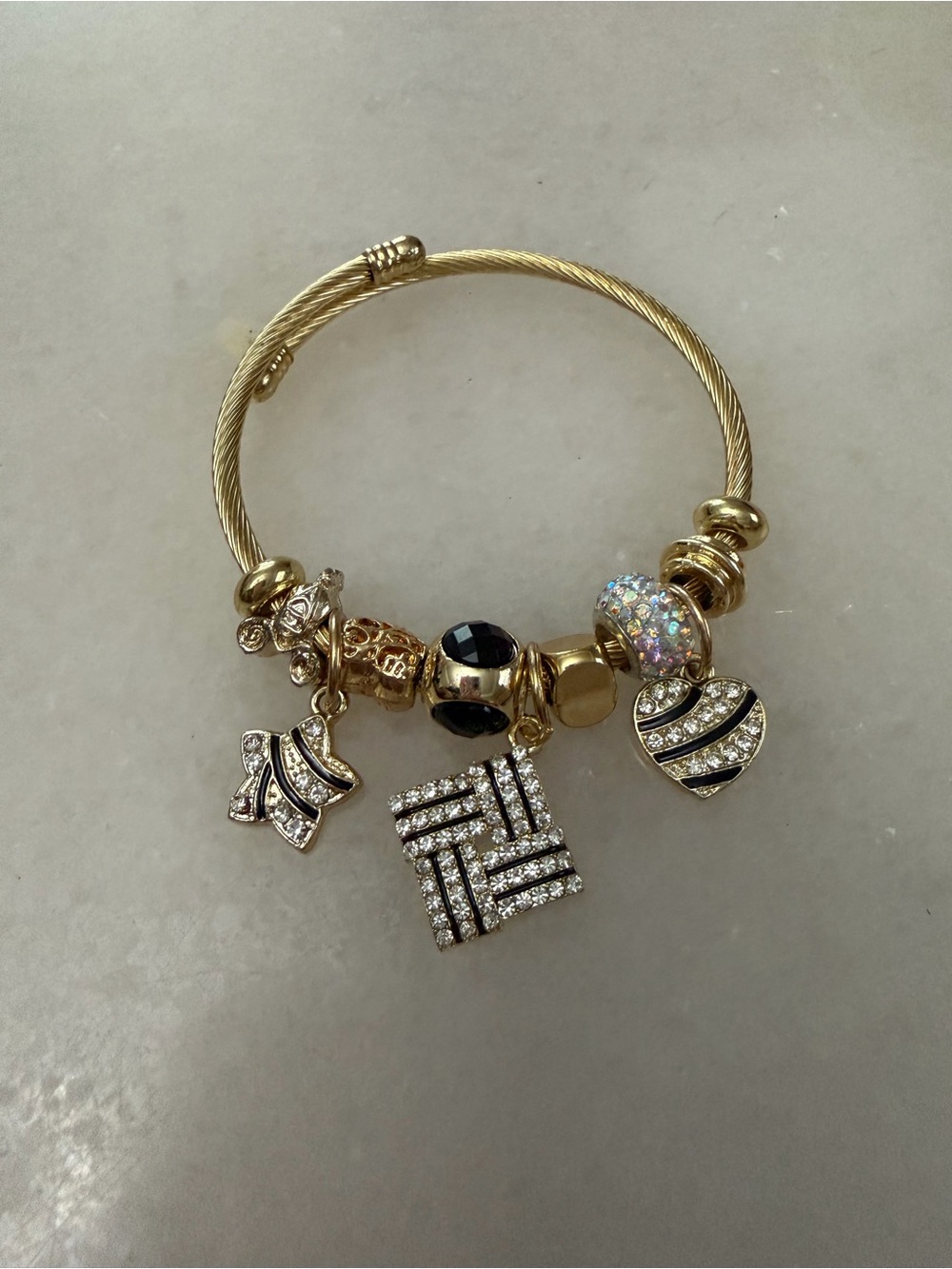Gold-Tone Crystal Charm Bracelet - Black & Gold